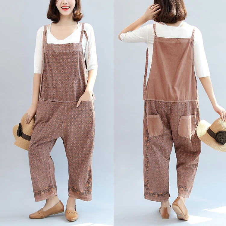 new autumn cotton patchwork prink trousers oversize jumpsuit pants Trendy Women's Wear Collection