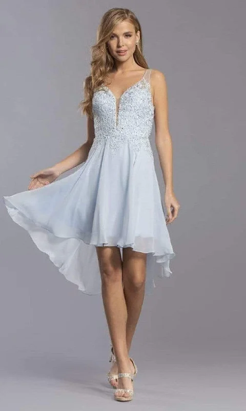 Trevi Collection - S2336 V Neck Embroidered High Low Dress Style Without Limits