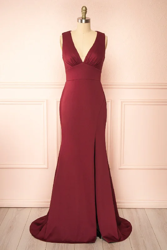 Diaz Burgundy | Maxi Dress w/ Train Final Clearance