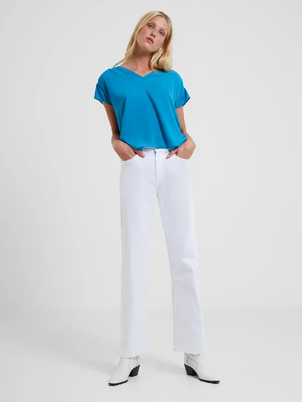 Crepe Light Smocked Shoulder V-Neck Top Flash Sale Starts