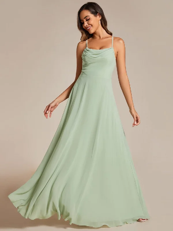 Flowy Back Criss-Cross Swing Collar Sleeveless A-Line Bridesmaid Dress Ride The Style Wave