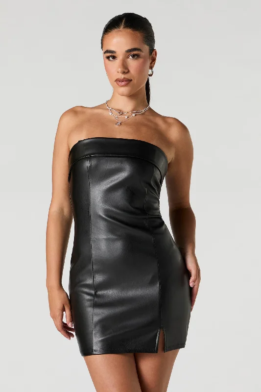 Faux Leather Strapless Mini Dress Hot Deals