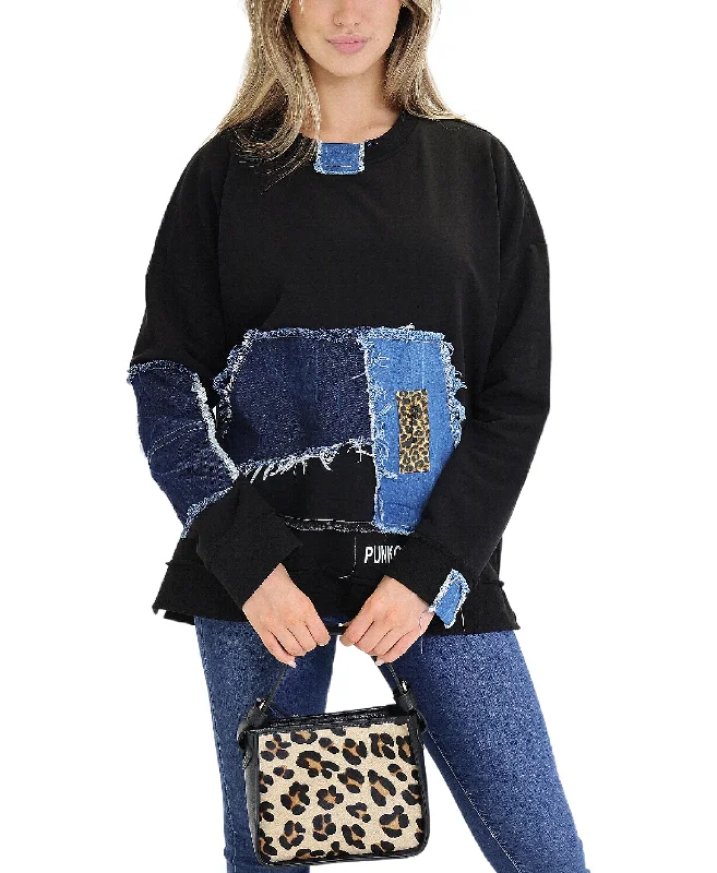 Denim & Leopard Mixed Media Top Mega Sale