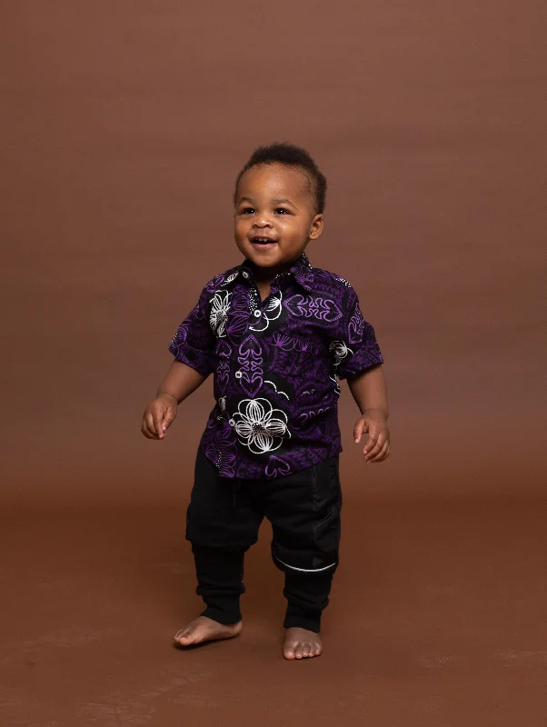 Simon Ankara Boy Shirt | Purple and White African Print Score Big On Glamorous Red - Carpet Styles