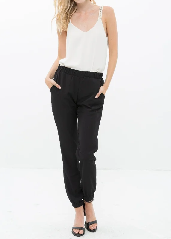 Women's Ankle Cuffed Black Crepe Pants In Black Trendy Styles