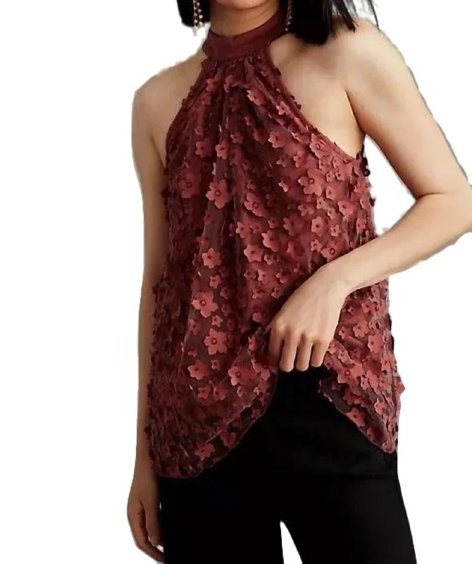 Floral Halter Top In Red Stylish Savings