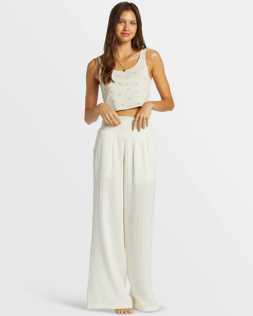 BILLABONG NEW WAVES GAUZE WOMENS WIDE LEG BEACH PANT - SALT CRYSTAL WHITE Fashion Sale