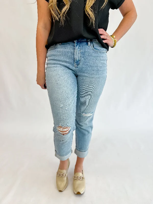 [Judy Blue] Mid Waist Boyfriend Cuffed Denim Fashion Sale