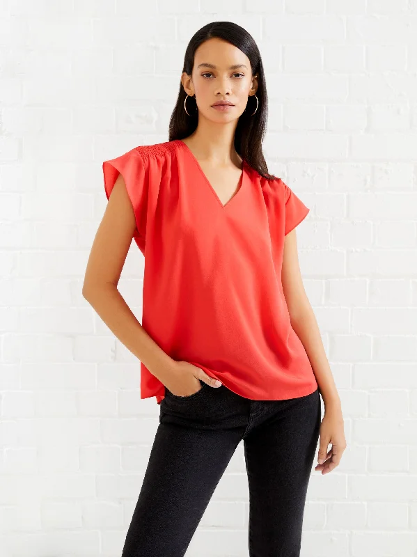 Crepe Light Smocked Shoulder V-Neck Top Shop Our Looks