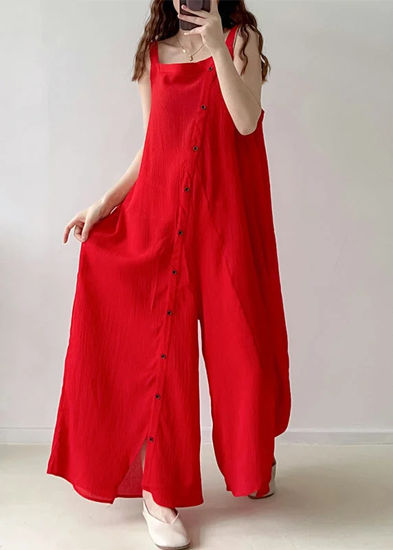 Beautiful Red Asymmetrical Single Breaasted Chiffon Jumpsuits Fall Evening Elegance