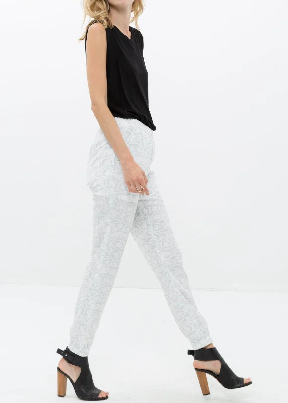 Women's High Waist Printed Pants In Ivory Silver Elegant Attire For The Modern Lady