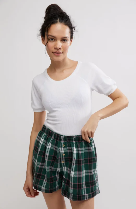 Free People Sunday Morning Boxer - EVERGREEN COMBO Chic Wardrobe Essentials