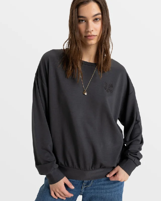 Roxy Surfing By Moonlight Pullover Sweatshirt - PHANTOM Boho - Chic Festival - Ready Style