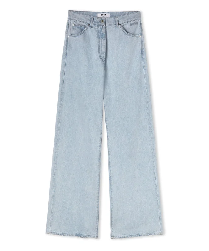 Solid Color Straight Leg Jeans Light Blue Bold Silhouette