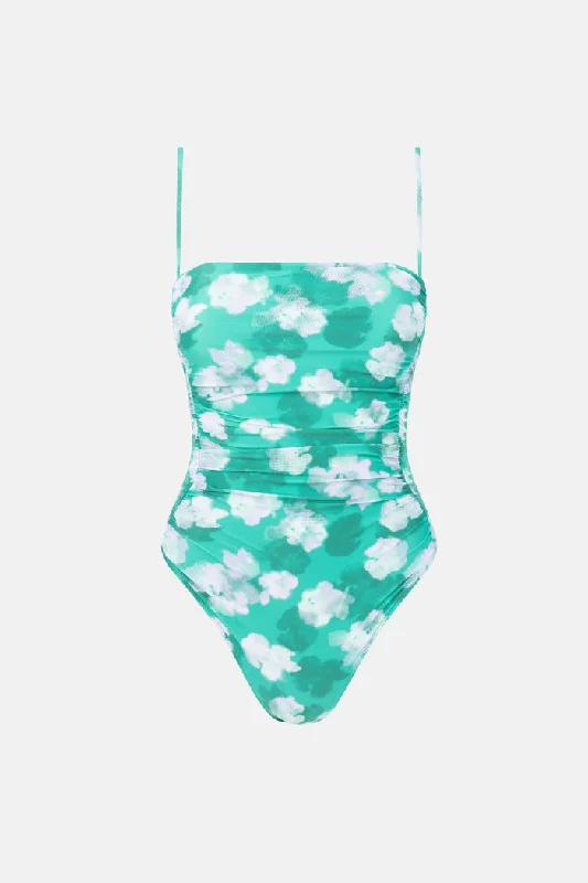 Rhythm Bonita Floral Scrunched Side One Piece - GREEN Trendy Threads