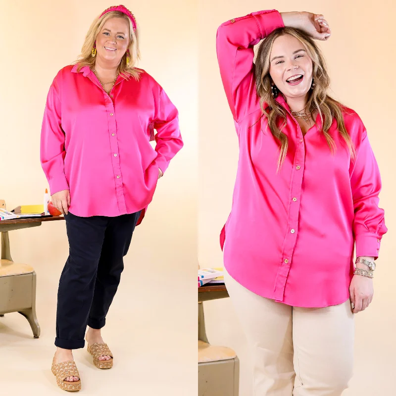 Tell Me Something Good Long Sleeve Button Up Top in Hot Pink Unleash Your Trendy Side