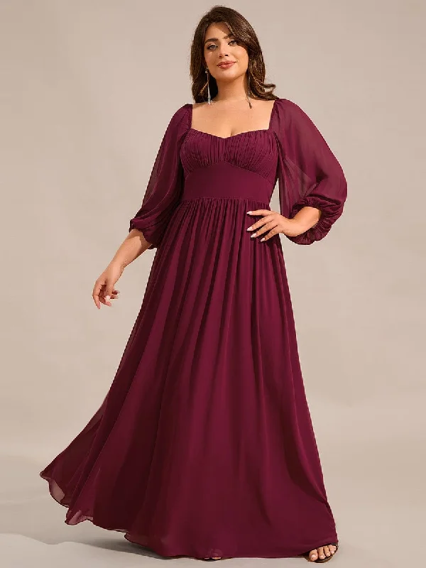 Plus Size Lace-Up 3/4 Sleeve Chiffon Bridesmaid Dress Innovate Your Wardrobe