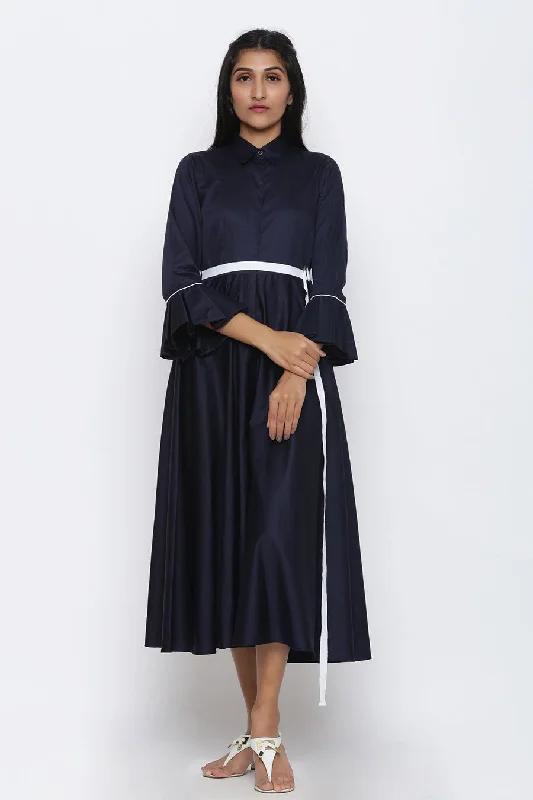 Navy Blue Drama Sleeve Culotte Jumpsuit Current Trends