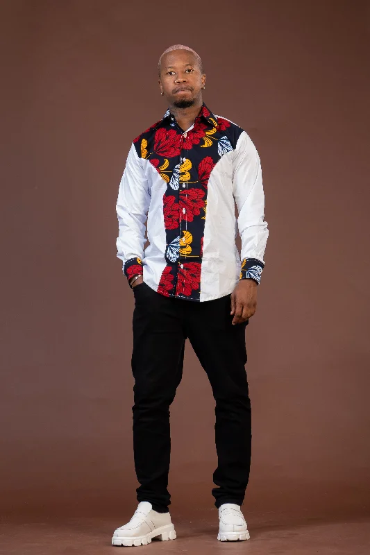 Trey Ankara Mixed Print Men Shirt | White and African Ankara Print Summer Essentials