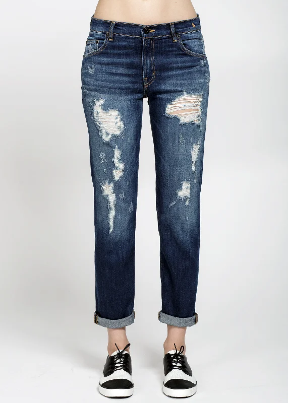 Konus Women's Distressed Jeans In Dark Blue Quality Wear