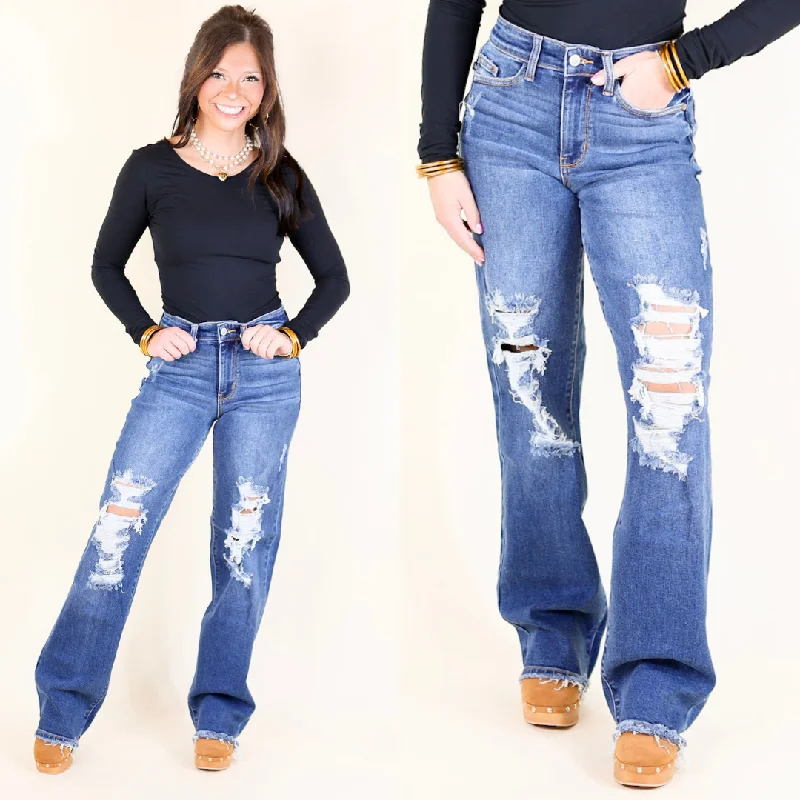 Judy Blue | Rugged Charm Mid Rise Distressed Dad Jean in Medium Wash Seasonal Fashion