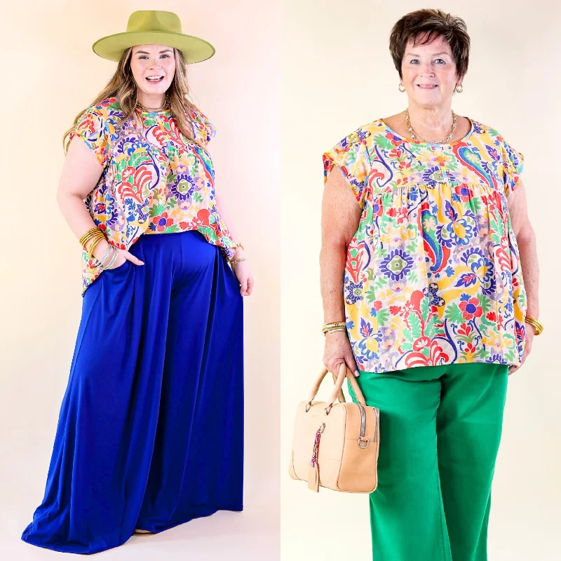 Vibrant Vista Multi-Color Paisley and Floral Print Top with Embroidery Top Deals