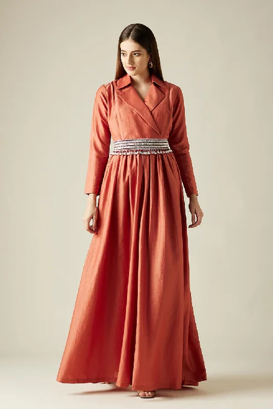 Mapel Orange Jumpsuit With Embellished Belt Fashion-Forward