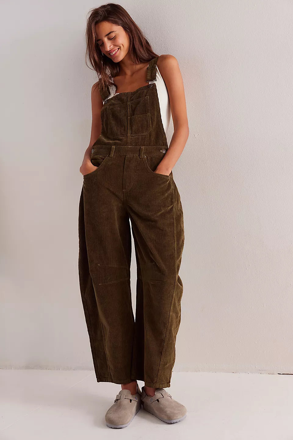 Free People We The Free Good Luck Cord Overalls - FIR GREEN Chic & Cozy Apparel