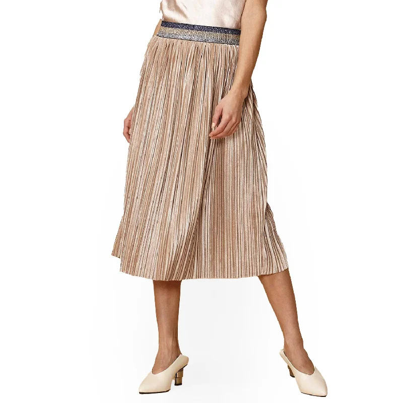 Women's Glitter Waistband Pleated Skirt in Champagne Y2K Nostalgic Fashion Look