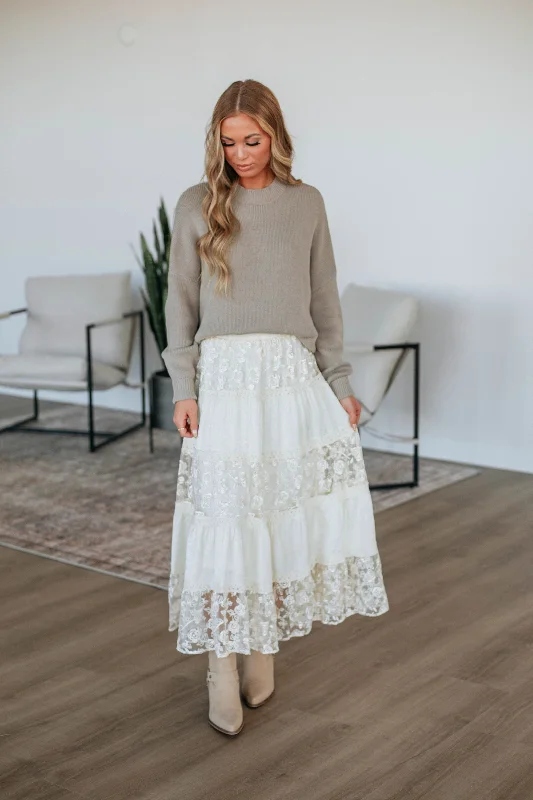 Serene Lace Maxi Skirt - Cream Rustic Countryside Charm Look