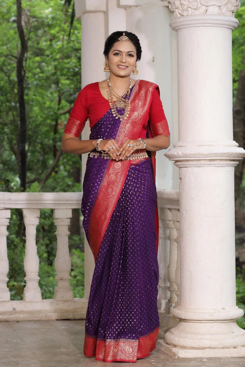 Dark Purple Colour Bandhani Design With Red Border Saree Save On Classic Elegant Styles