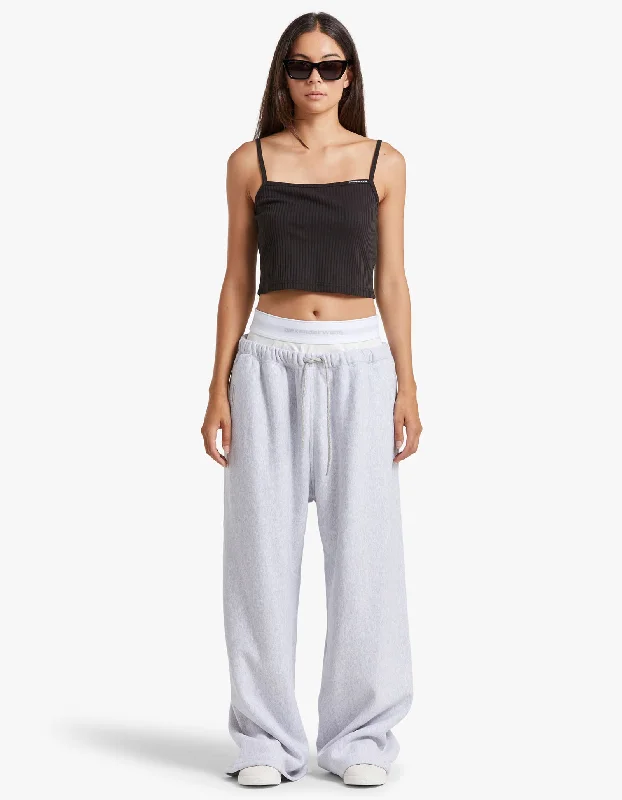 Wide Leg Sweatpant W/ Logo Elastic Exposed Brief - Light Heather Grey Season Offer