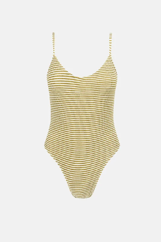 Rhythm Cove Stripe Cross Back One Piece - OLIVE Redefining Women's Style