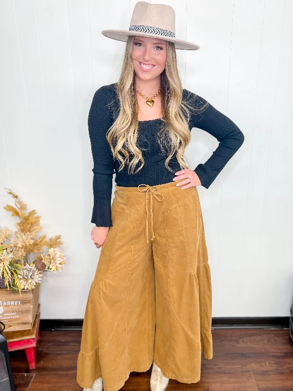 Cuddle Cord Flare Pants-Camel Vintage Style Clothing Sale