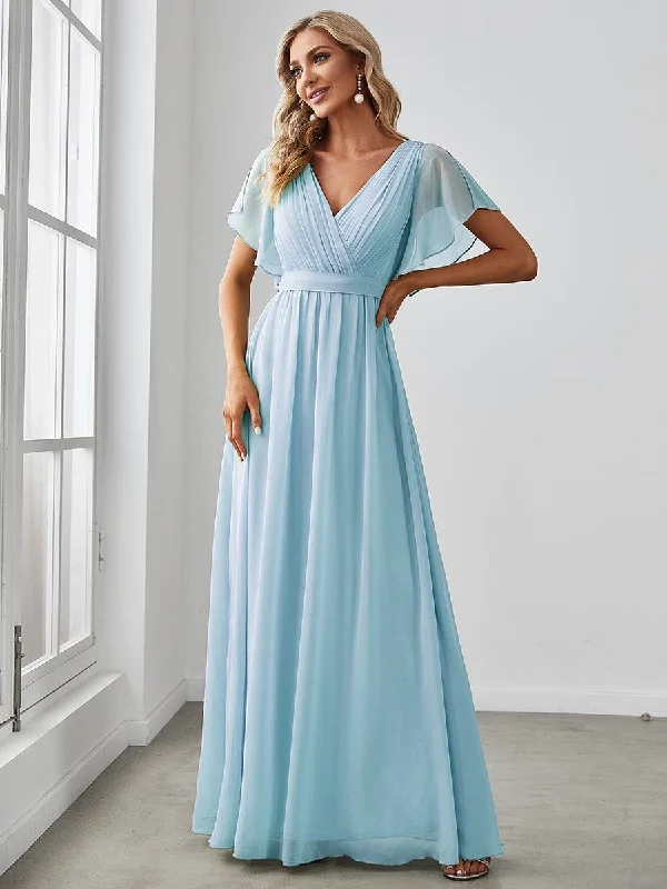 Flowy Pleated A-Line Chiffon Tie-Waist Bridesmaid Dress Clearance Event