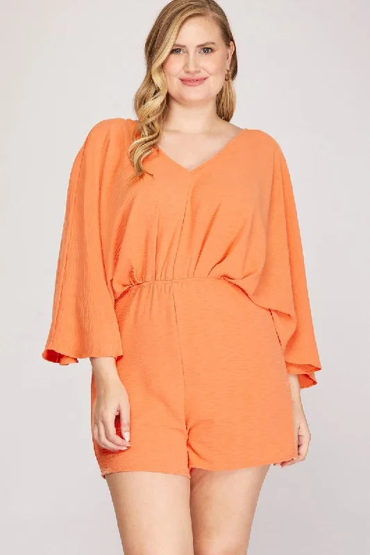 APRICOT KOMONO SLEEVES TIE BACK PLUS SIZE ROMPER S8PSY3818 Shop Our Looks