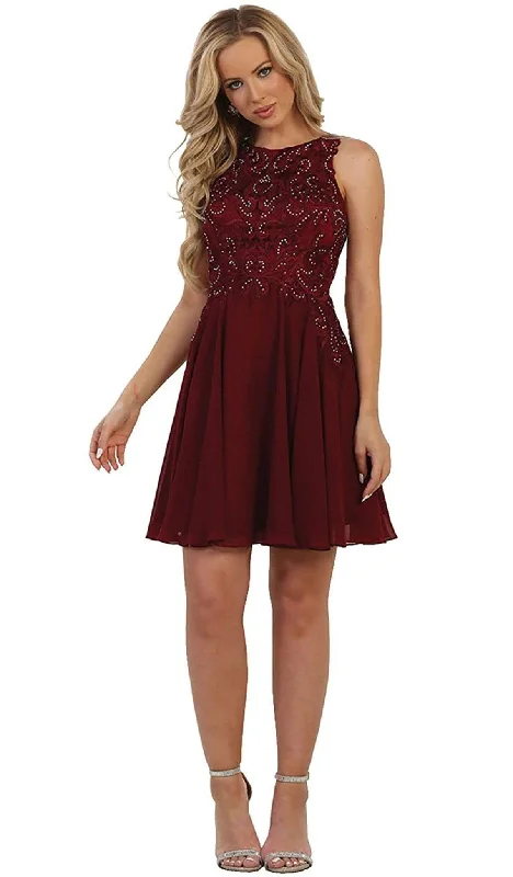 May Queen - MQ1556 Beaded A-Line Cocktail Dress Trendy Urban Attire