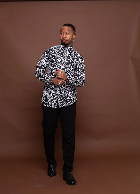 Sean Ankara Men Shirt | Black and White African Print Additional Time-Limited Offers