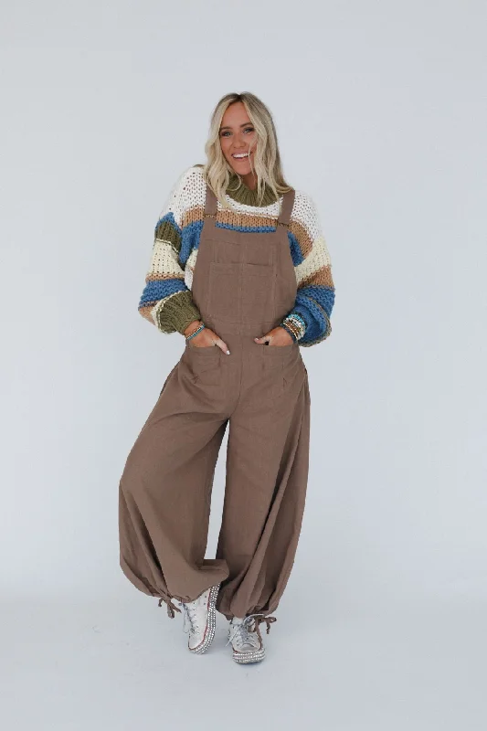 The Nest Theadora Wide Leg Cinched Overalls - Mocha Limited Edition