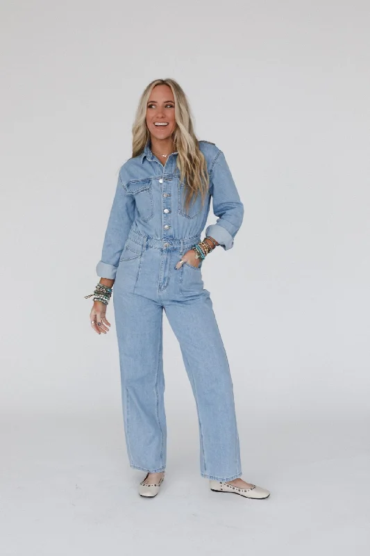 Little Extra Denim Jumpsuit - Light Denim Huge Price Cut