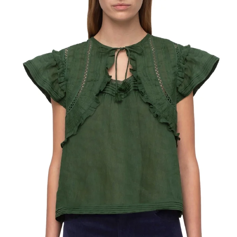 Loren Solid Flutter Sleeve Top In Emerald Valentine's Special