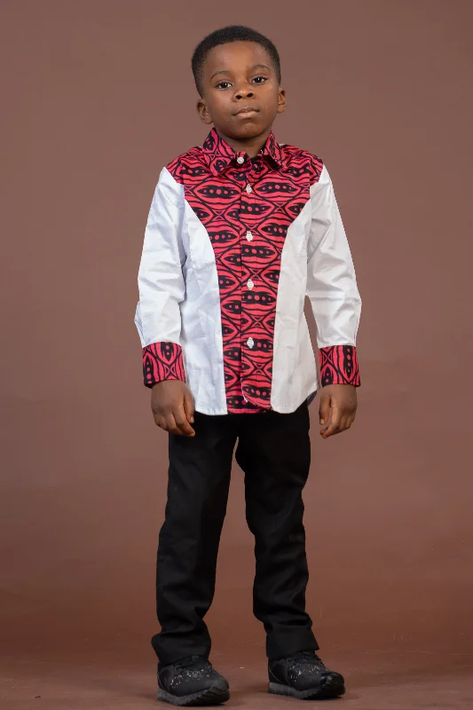 Titan Mixed Print Boy Shirt | White and African Ankara Print Discover Now