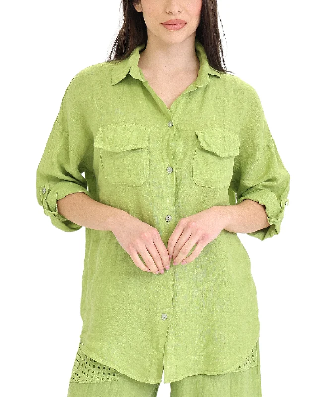 Linen Button Front Shirt Trendy Street Style Attire