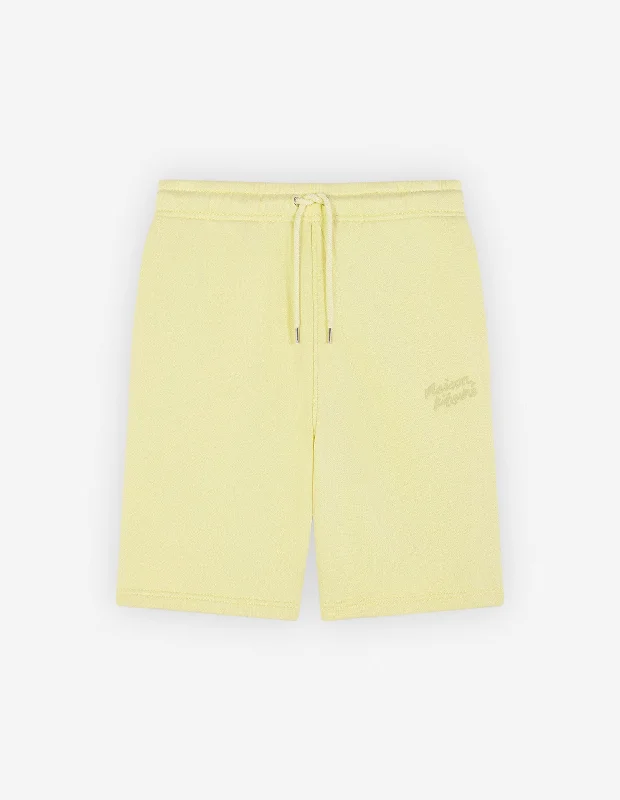 Men's Maison Kitsune Handwriting Regular Jog Shorts Chalk Yellow Limited Time Flash Sale