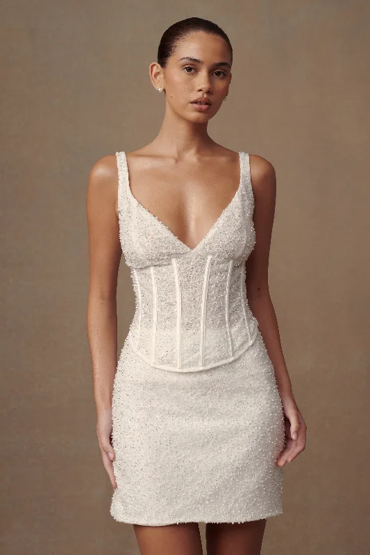 Elsie Pearl Beaded Bustier Top - White Exquisite Craftsmanship