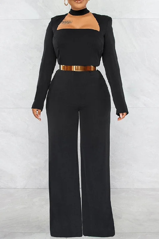 Solid Color Cutout Feminine Wide Leg Jumpsuit Women's Urban Fashion