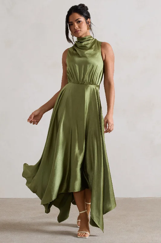 Kerri | Olive Green Satin Cowl-Neck Maxi Dress You'Ll Love Us Because