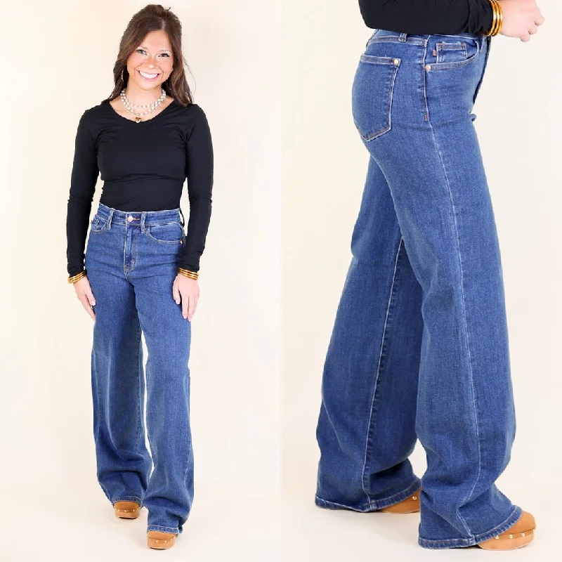 Judy Blue | High Society High Waisted Vintage Wide Leg Jean in Medium Wash Seasonal Sale