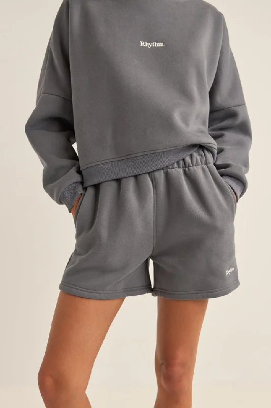 Rhythm Logo Fleece Shorts - CHARCOAL Unbeatable Prices