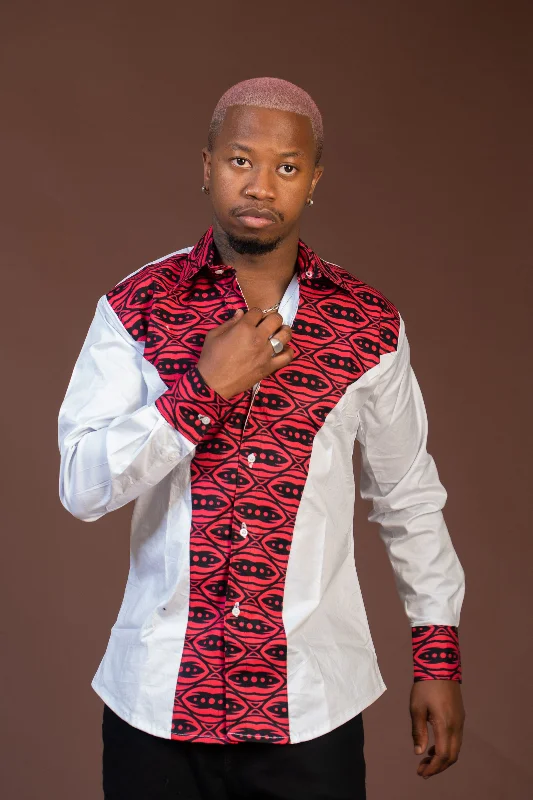 Titan Mixed Print Men Shirt | White and African Ankara Print Spring Wardrobe